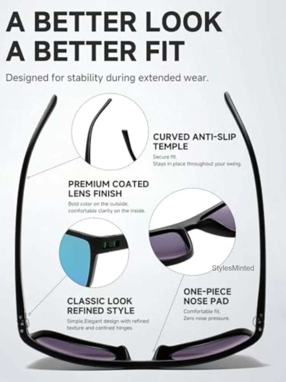 Polarized UV400 Golf Sunglasses, Lightweight Sport Shades for Ball Tracking